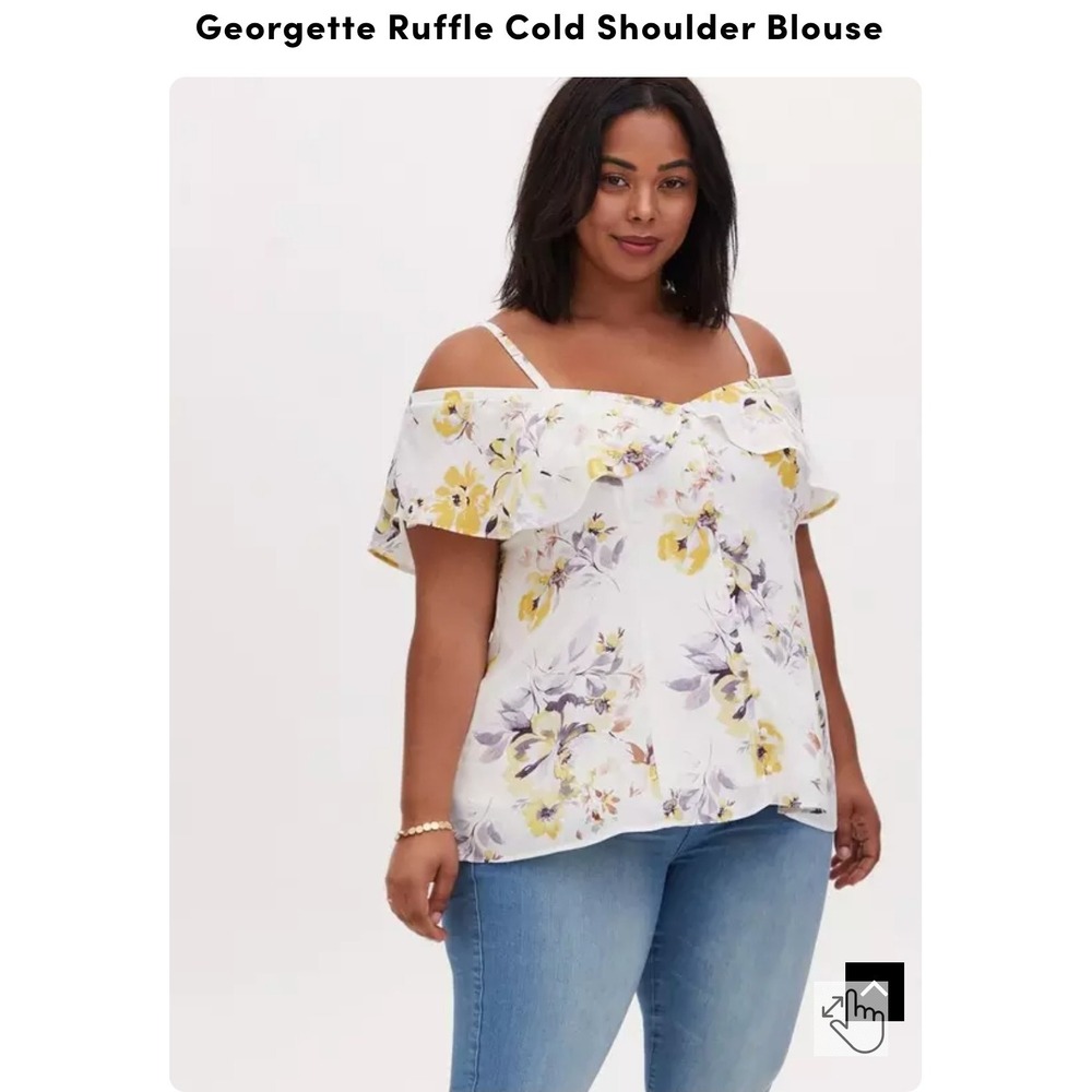 Torrid Size 1 Georgette Ruffle Cold Shoulder Floral Yellow Purple White Blouse